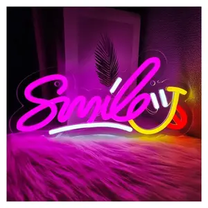 Sign Illuminated Smile Neon Sign Letter Light Dimmable USB Powered For Bedroom Singles Parties Wedding Library Personalized Decor 31cmx15.5cm