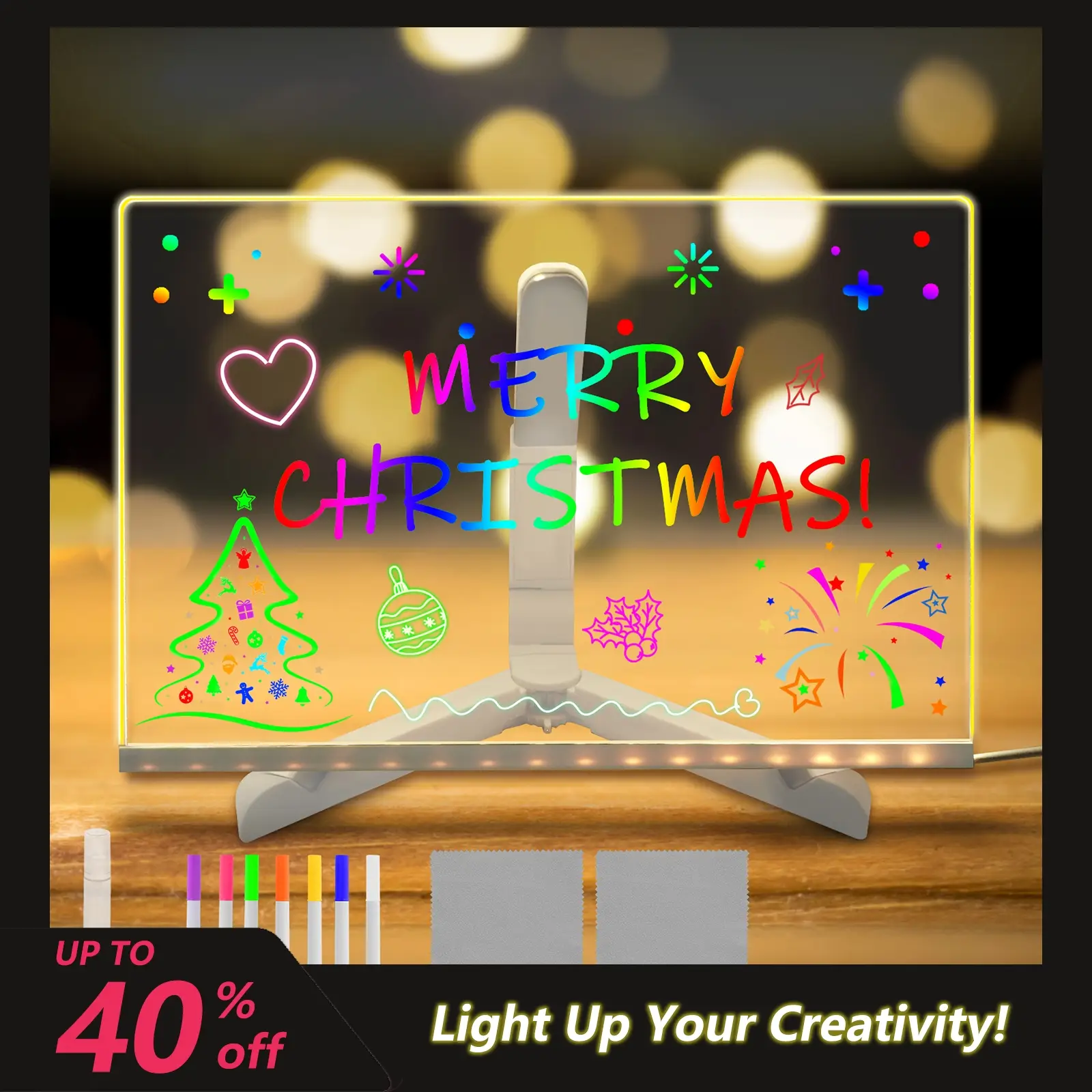 Rewritable Acrylic Message Board, Dry Erase Drawing Board, StoreDisplay Board, LED Display Board, Brightness andColor Adjustable, Comes with Color Pe