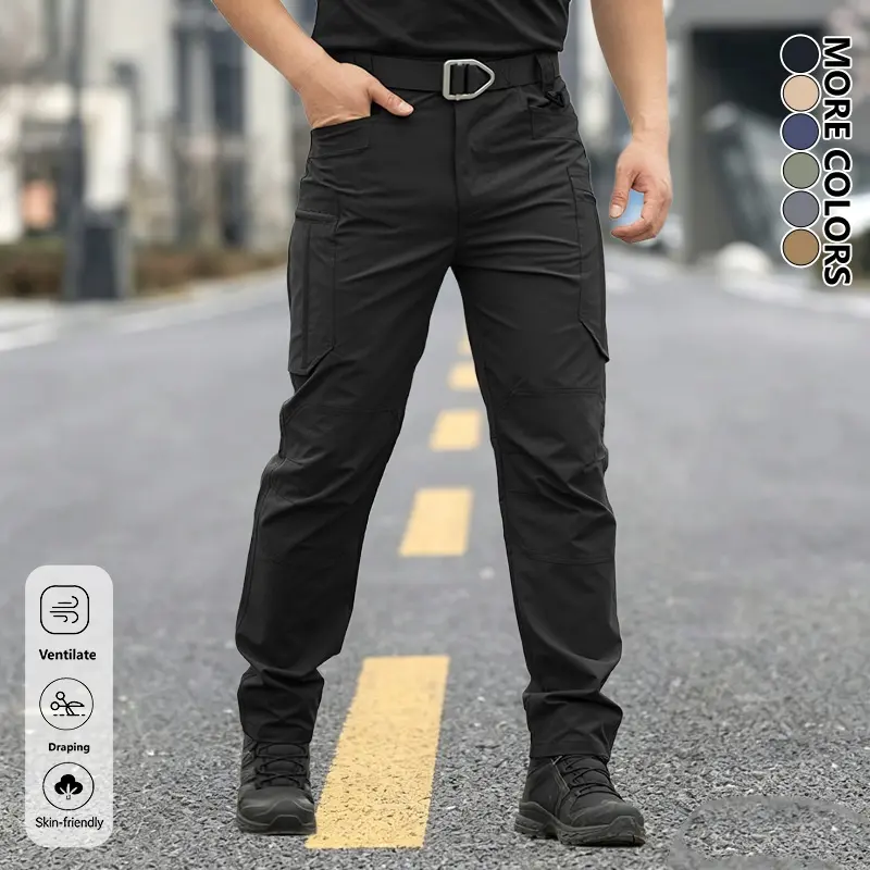 Life keeps moving — Men’s multi-pocket tactical cargo pants — Durable fabric with a stretchy fit for outdoor activities like camping, fishing, and hiking — Machine washable, comfortable and versatile (belt not included)