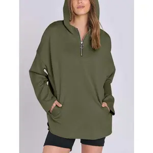 New Arrival Women's Fall/Winter Half High Neck Zipper Hoodie Loose Sweatshirt Sports Longsleeves Tops Casual