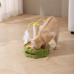 Cat Puzzle Toys Interactive Dancer Teasing Box with Squeaky Toys and Scratching Felt,Kitten Track Ball Toy for Indoor Cats Physical Exercise (Square,Puzzle Box with Cat Post)