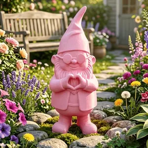 Heart Garden Gnome Statue, Cute Eyeglass Wearing Gnome Sculpture, Romantic Home & Yard Decor, Lawn, Patio, Flower Bed Ornament