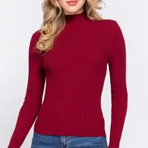 LONG SLEEVE MOCK NECK RIB SWEATER WOMENS