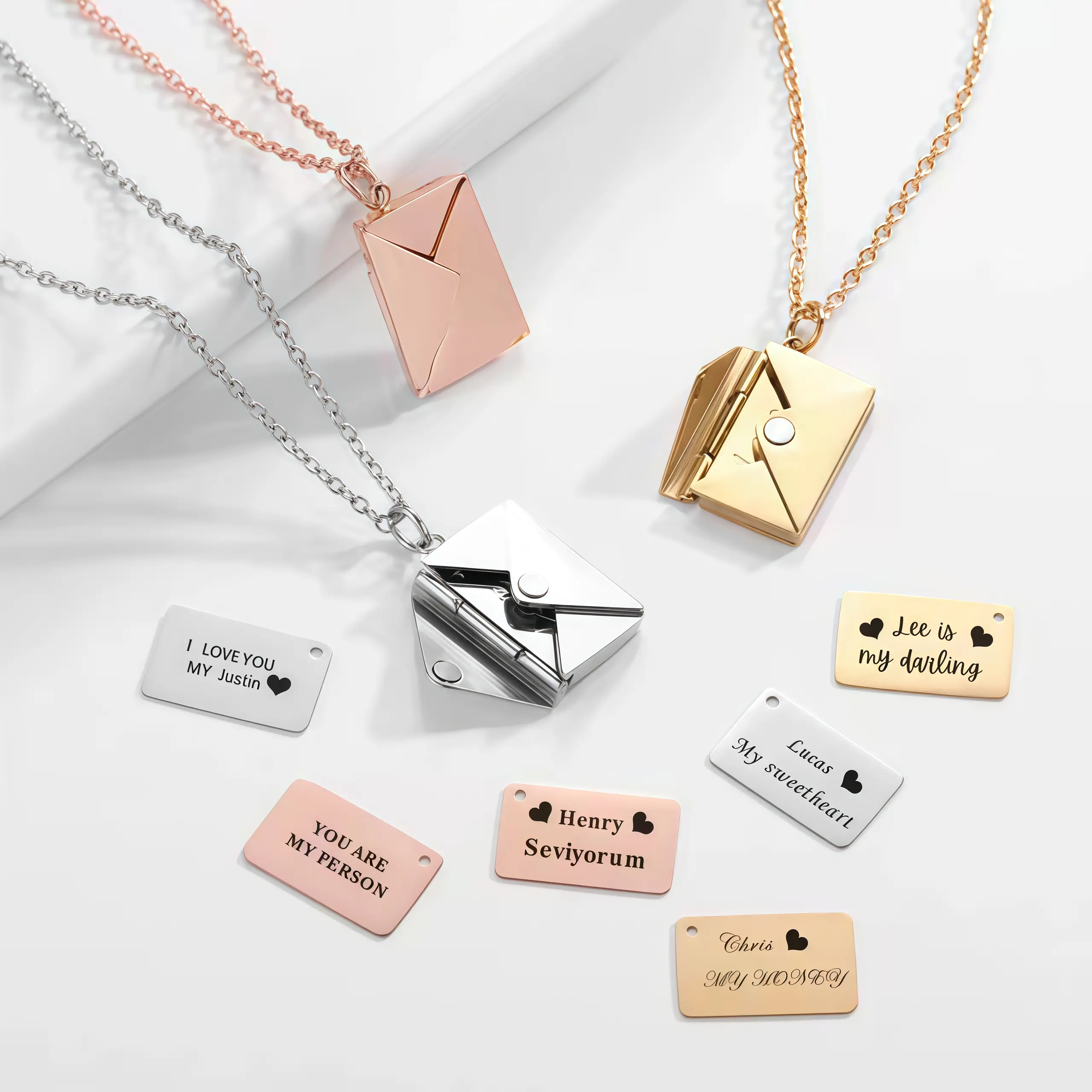 Dainty Necklace with Artificial Gemstone, Minimalist Matching Jewelry for Couples with Sentimental Card, Couples Matching Items
