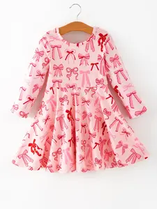 Toddler Girls Valentine Bow Print Long Sleeves Dress