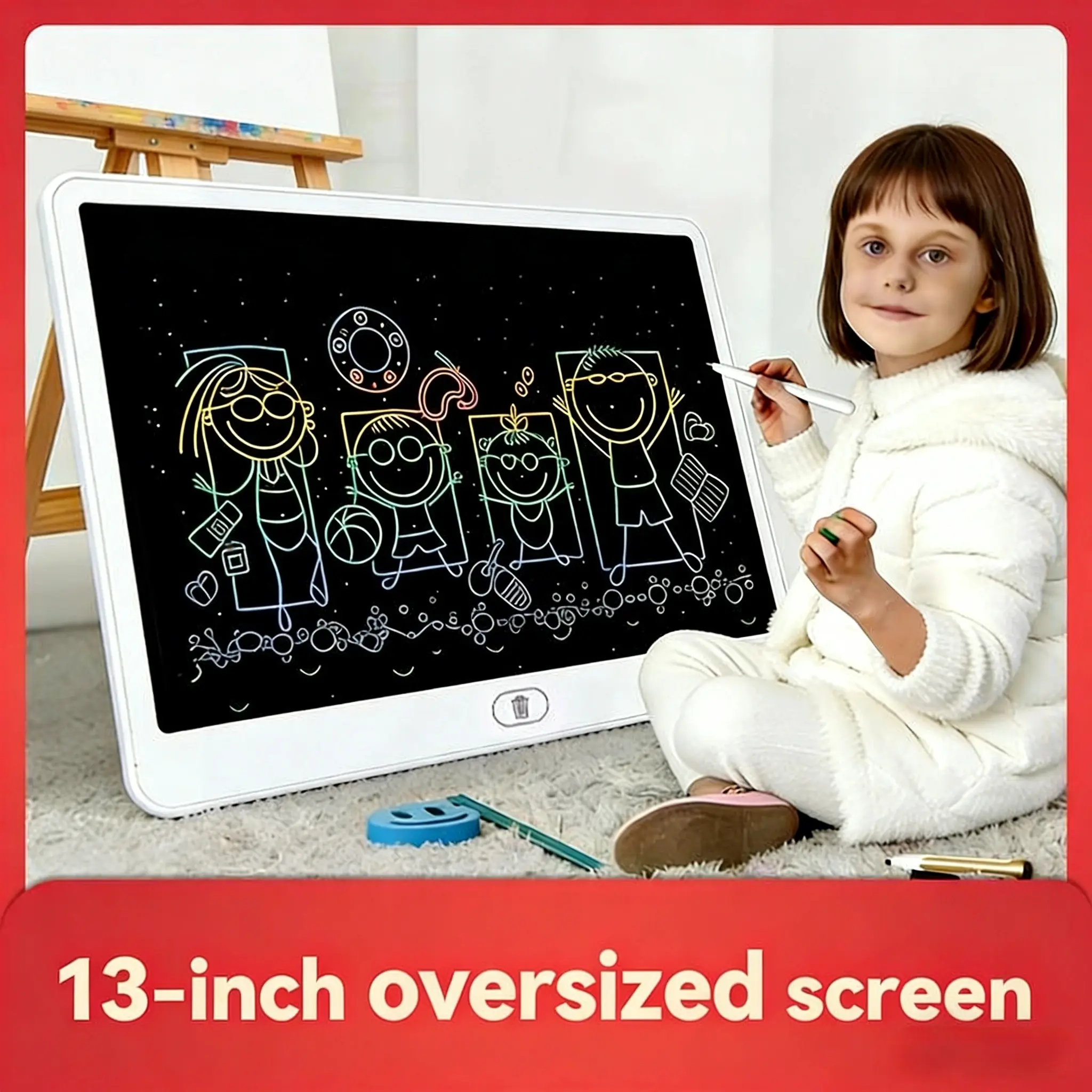 Kids 13” LCD Writing Tablet – Reusable Doodle & Drawing Board with One-Click Clear, Fun Educational Learning Toy for Boys & Girls