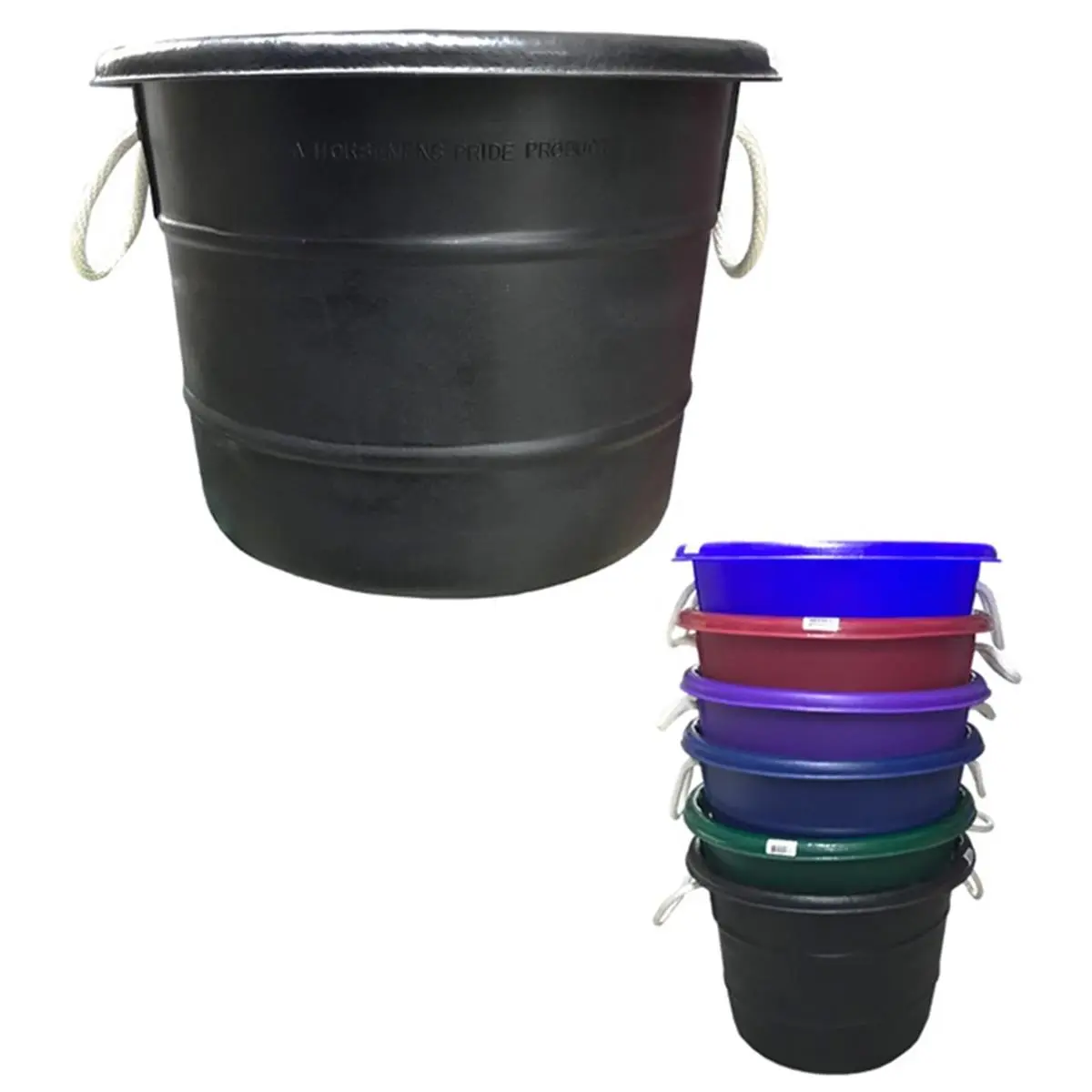Horsemens Pride Heavy-Duty Poly Equestrian Manure Bucket, Green, 2.5 Bushel Capacity, 21x16 in, Ball End Poly Handles, Made in America, Ball End Handles, 21" Diameter X 16" Deep, Melted Ball Ends