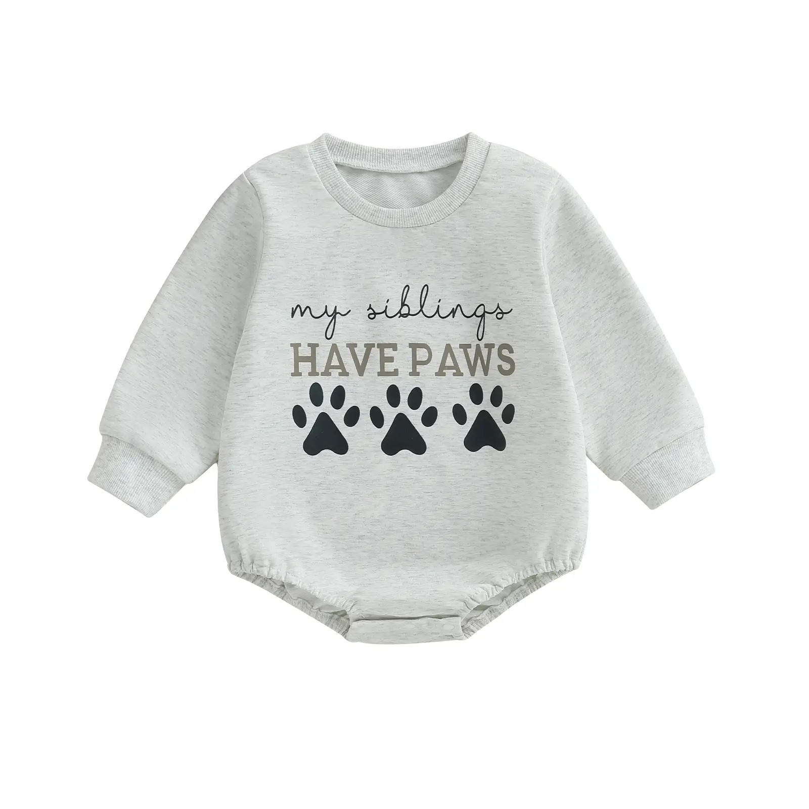 Infant Baby Boy Girl Long Sleeve Sweatshirt Romper Bubble Bodysuit My Siblings Have Paws Print Jumpsuit