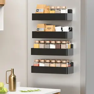 4 pcs Magnetic Spice Rack for Refrigerator, Black Metal Space Saving Spice Racks Magnetic Refrigerator, Fridge Shelves , Cabinet Organiser
