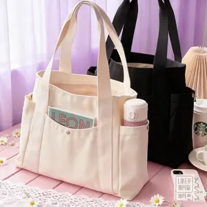 Large Capacity Canvas Tote Bag for Work and Outdoors, High Aesthetic, Versatile Artistic Student Book Shoulder Bag, Soft Commuter Tote