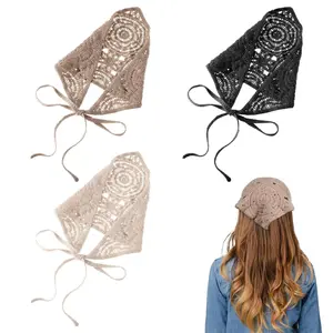 3 count Hollow Crochet Bandana Floral Crochet Headbands Hair  Scarf Boho  Kerchief Knitted Hair Scarf Triangle  Kerchief Print Chiffon Knitted Hair Bandana for Women Styling Decor