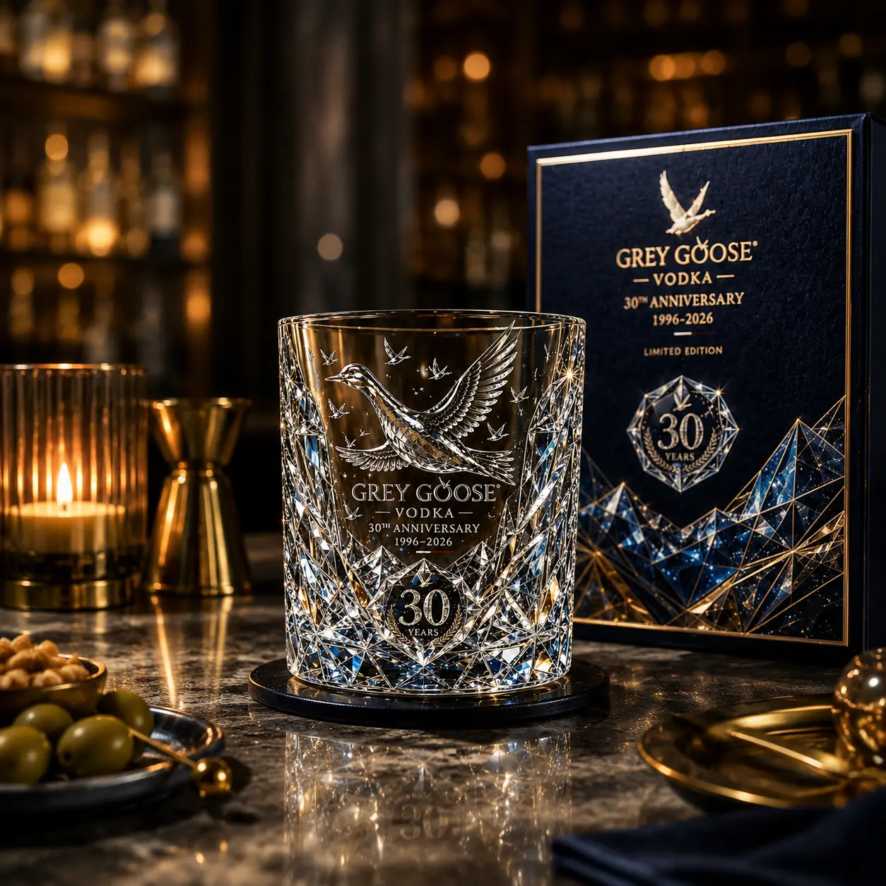 Grey Goose 30th Anniversary Limited Edition Crystal Glass Set – Luxury Collectible Barware Gift Box (1996–2026)
