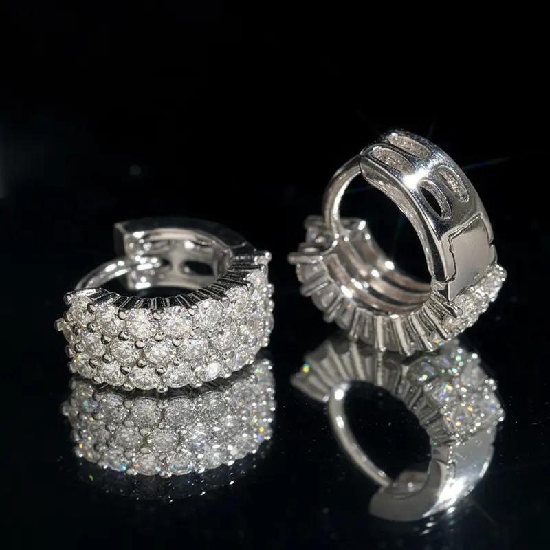 HELLOICE Moissanite Earrings for Men Chunky Hoop Huggie 1.26CT D Color VVS1 Synthetic Moissanite Jewelry Gift for Him