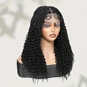 20" Box Braided Wig 13x4 Lace Premium Synthetic Fiber Wig - Black Color Synthetic Hair Extension