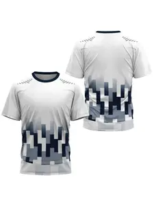 Fashionable gradient striped 3D printed men's badminton and table tennis training men's summer top casual sports T-shirt breathable quick drying sweat absorbing sportswear