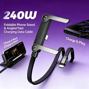 Invisible Fast Charging Cable with Stand 240W New Folded Elbow Bracket Data Cable, Fast Charging Type-C Cable with Stand, Compatible with iOS, Android and HarmonyOS