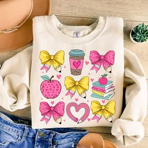 Teacher • T-shirt Tee Shirt Comfortable Unisex Top Casual Sublimation Graphic Educator Pencil Bow Teach