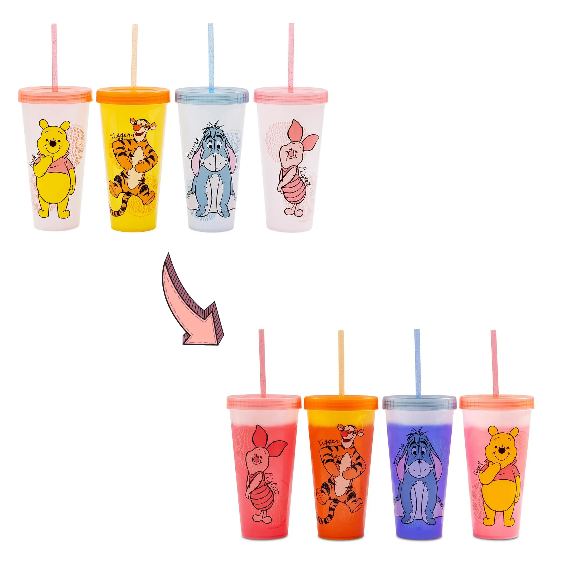 Disney Winnie The Pooh 4-Piece Color-Changing Tumbler Set | Each Holds 24 Ounces