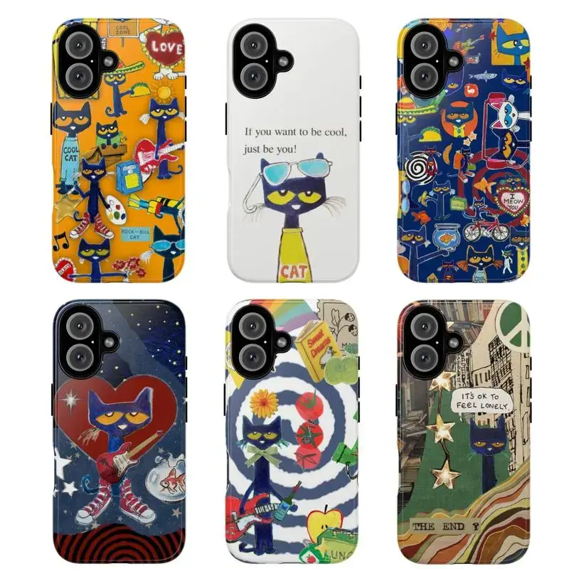 Cool Petee the Cat Silicone Shockproof iPhone 16 Smartphone Case, Fun Artistic Rubber Cover with Screen Protector, Wireless Accessory, Ideal Gift for Cat Lovers, Shockproof Cellphone Accessory		