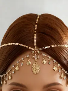 Bohemian Style Rhinestone Shell Fringe Hair Chain, Vintage Multi-Layer Trendy Headpiece Body Chain, Fashion Accessory for Women