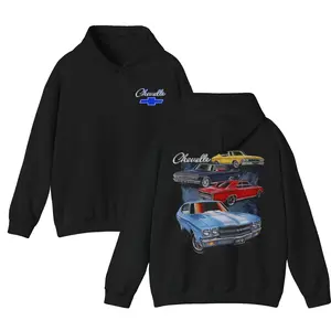 Chevy Chevelle Scene & Script Logo Double Side Hoodie, Winter Streetwear For Car Fan, Gift For Men's and Women's