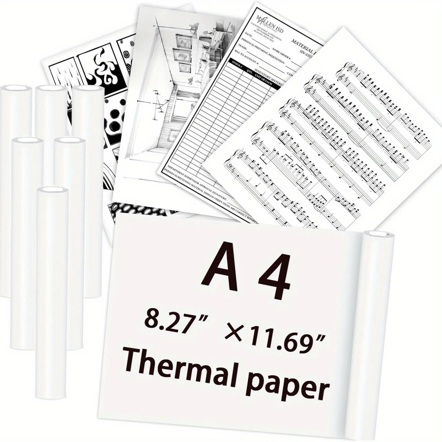 A4 Thermal Printer Paper (8.27 inches x 11.69 inches) - Black and White Glossy, Durable, Compatible with Most Thermal Printers, Portable for Field Engineers & Freelancers’ Business Trips