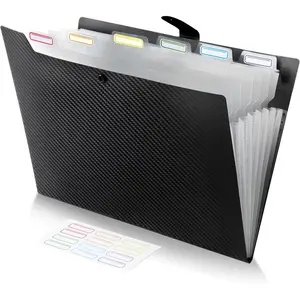 Expanding File Folder with 7 Pockets, A4 Letter Size Accordion File Folders for Documents, Plastic Expandable File Organizer with Labels, Portable Folder for School, Office, (Black)