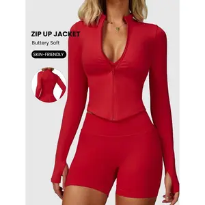 Women's Long Sleeve Sports Yoga Jacket with Zipper, Quick-Dry Fitness Coat, Elastic Fit Design, Ideal for Gym & Running, Casual Wear