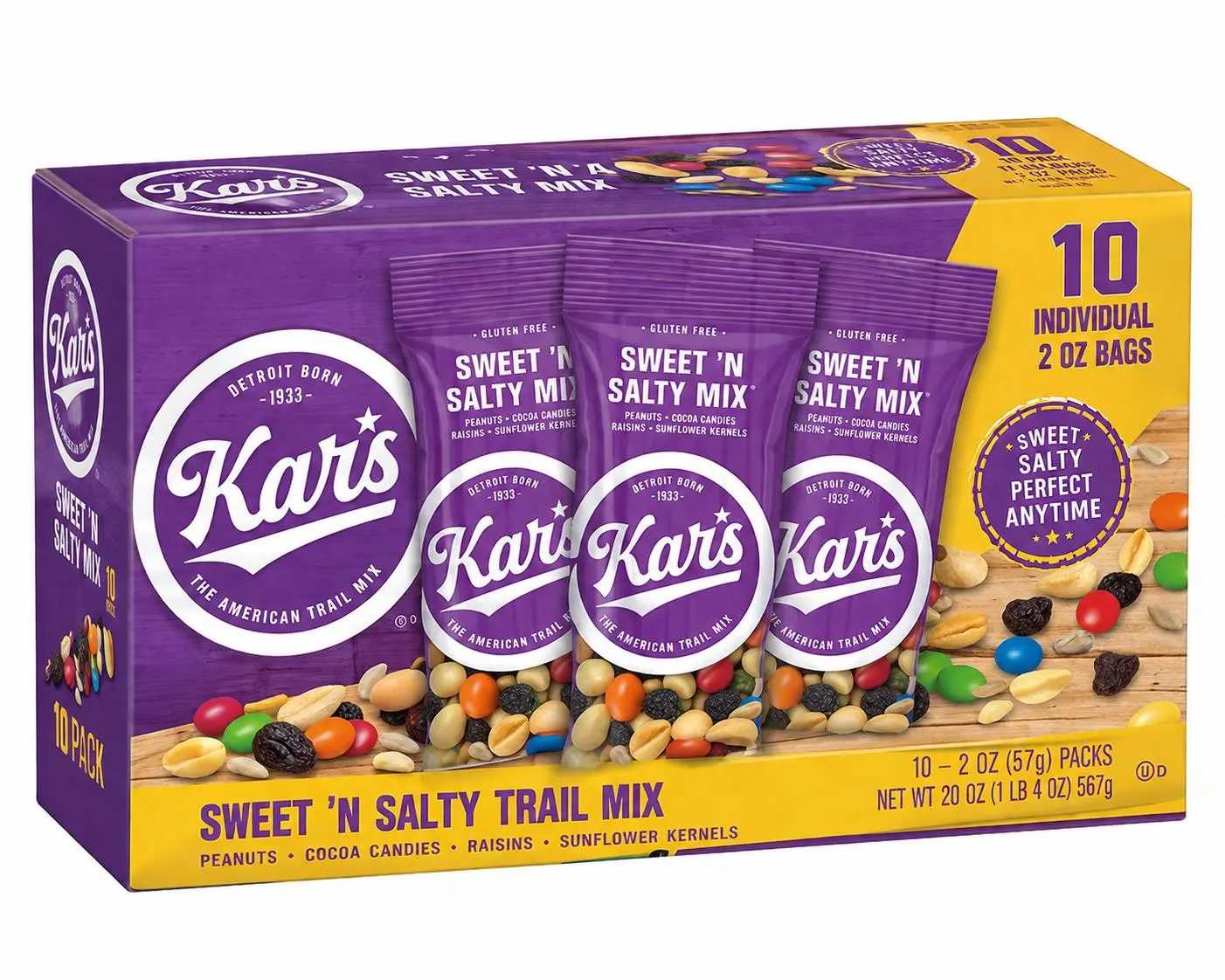 Kar's Sweet 'N Salty Trail Mix, 2 oz Individual Snack Bags, 10 Count Pack