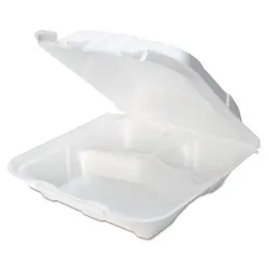 Pactiv PCTYTD19903 3-Compartment Foam Hinged Lid Containers, White - 150 Per Carton