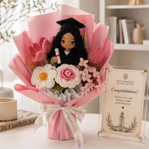 Custom Crochet Graduation Bouquet Class of 2026 Gift, Handmade Flowers with Graduate Doll, Cute Senior Grad Keepsake