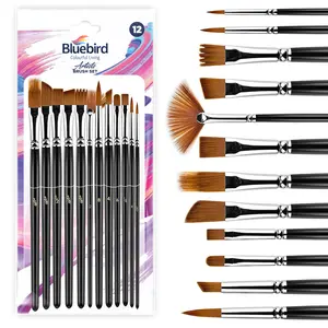 Bluebird Paint Brush Set of 12 - Acrylic Paint Brushes for Acrylic Oil Water Colour, Facial Nail Art, and Rock Painting Artist Paintbrush Kit for Canvas, Gouache