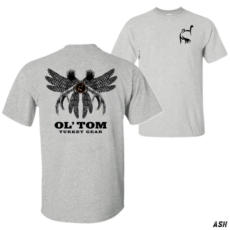 Men's Classic Round Neck Short-Sleeve Graphic T-Shirt - Retro Style Lightweight Cotton Casual Top, Feather Spur Design, Vintage Rustic Grey Hunting Apparel for Gobbler Hunters