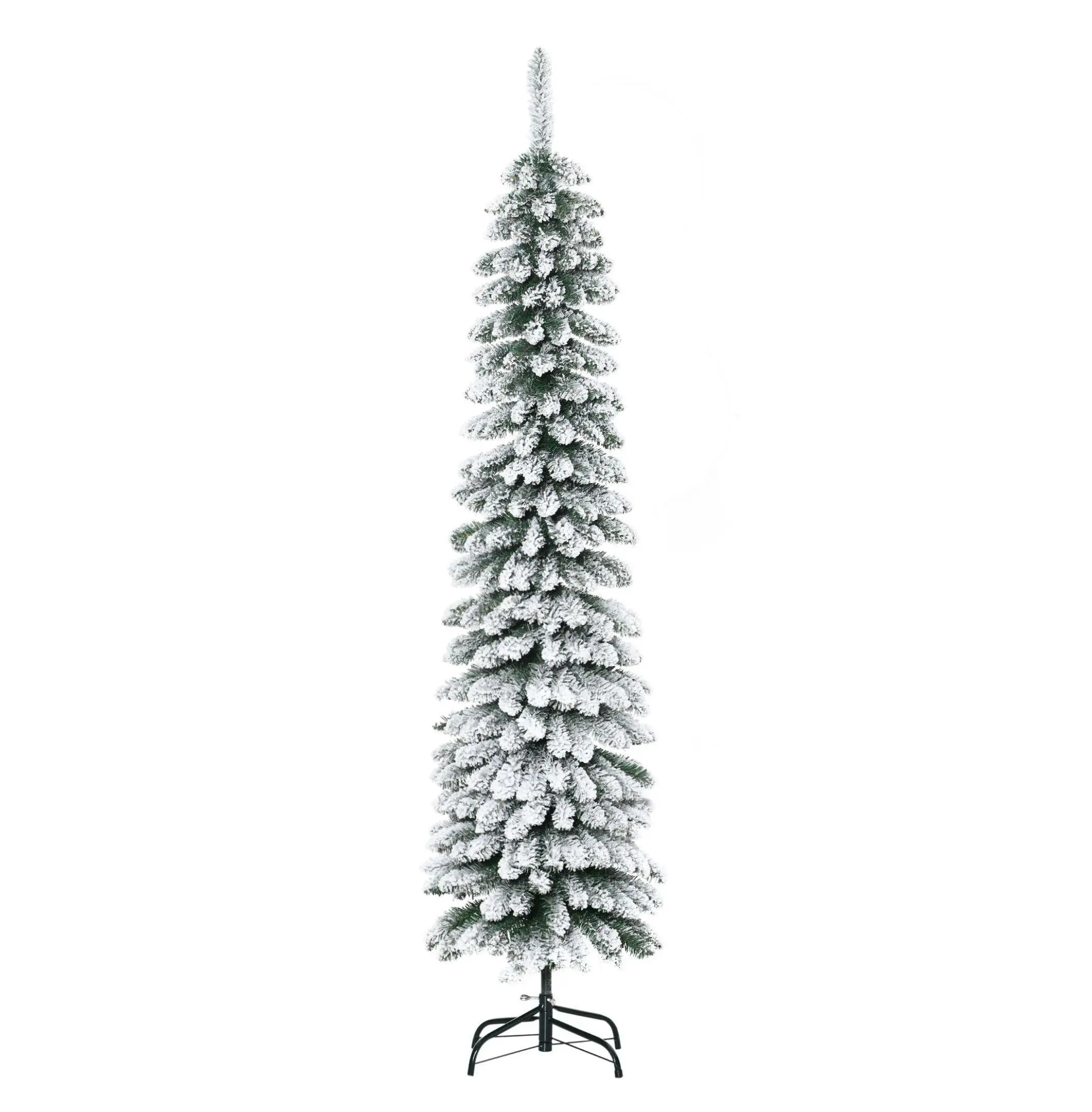 6ft Slim Snow Flocked Christmas Tree, Realistic Branches Metal Base Xmas Tree - Green