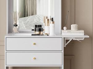 Small Vanity Desk Set with 3 Adjustable Lighted Mirror and Storage Chair IF018,  MDF panels