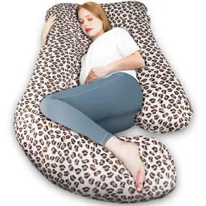 Pregnancy Pillow, J Shape Pregnancy Pillows  Sleeping, Body Pillows  Adults, Maternity Pillow  Pregnant Women, with Velvet Removable Cover, Leopard Print