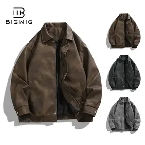Autumn American retro suede jacket for men, casual sports jacket, bomber jacket, loose motorcycle leather jacket, high-quality fabric, comfortable to wear, baseball jacket, men’s lightweight jacket GARMENTARY