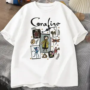Women Men Spooky Vintage T-shirt Harajuku Autumn Short Sleeve Women Clothing Graphic T Shirts, women's patterned with a unique European and American street style, Halloween T-shirt for men and women with a spooky vintage 2D design