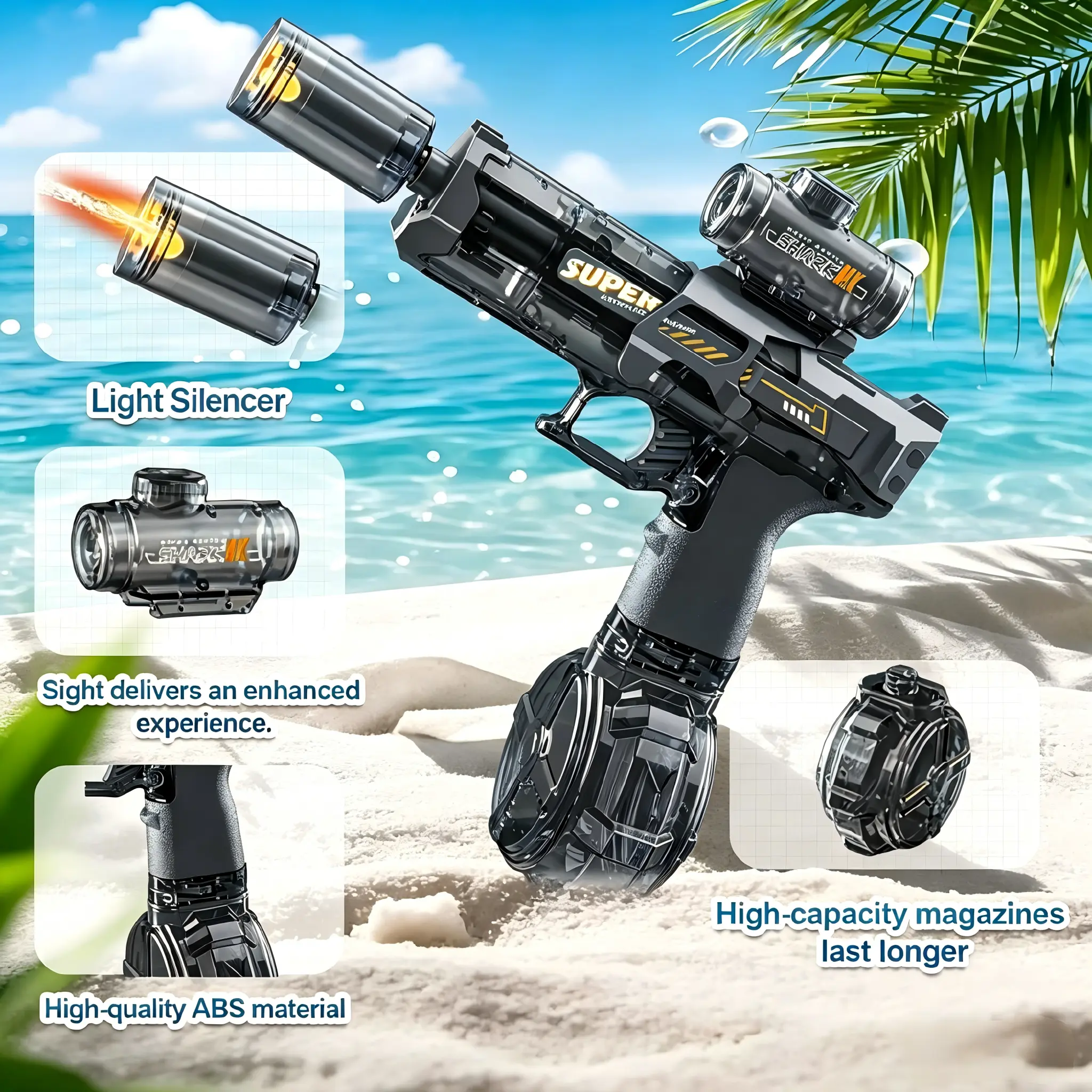 LED Electric Squirt Gun - Rechargeable Li-bat Water Blaster, Unisex Automatic Soaker with LED Glow, Powerful Blasts, Built for Outdoor Water Adventures, Kids' Summer Beach Toy continuous spray safe large tank
