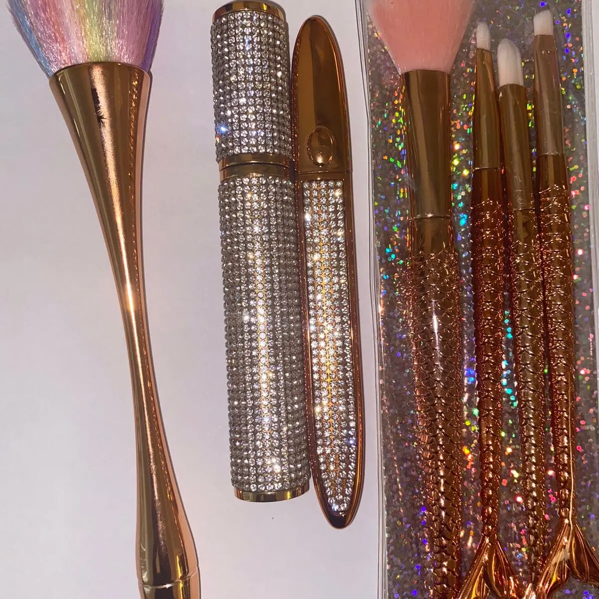Luxury bling Mermaid dream makeup brush mascara eyeliner lash glue gift set
