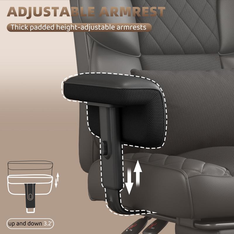 Vonesse Big and Tall Office Chair, Computer Chair with Soft Adjustable Armrests, Ergonomic Gaming Chair with Breathable Linen Design, Executive Chairs with Footrest V3048A