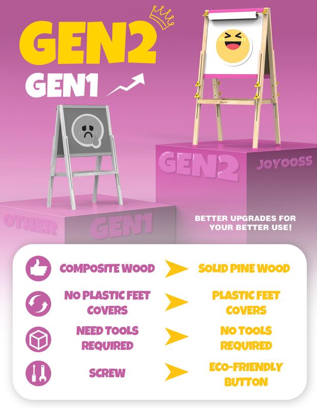 JOYOOSS Easel for Kids Art Easel Kids Easels for Toddlers Easel,Dual-Sided Adjustable Wooden Magnetic Board for Kids 106-PINK