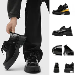 2026 New Style Men's Leather Shoes, Large Size 45 Men's Boots, British Style Academy Retro Black Single Shoes, All-Match Casual Daily Commute Fashion Simple Classic Trendy Comfortable Lightweight Non-Slip Durable Elevator Dress Shoes For Male