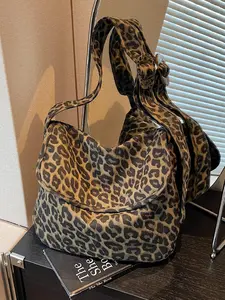 Vintage Leopard Print Tote Bag, Large Capacity Shoulder Bag, Women's Fashion Casual Flip Cover Crossbody Bag, Adjustable Strap, Fashionable Patterned Bag, Handbag Shoulder Bag, Handbag Shoulder Purse