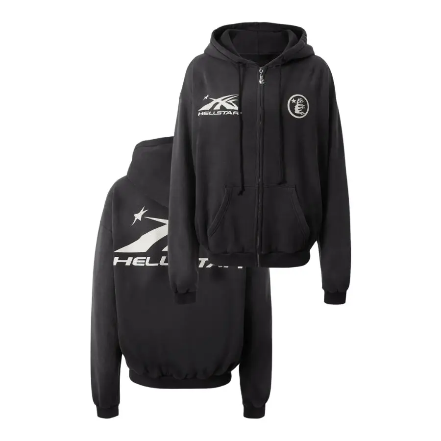 Hellstar Zip-Up Hoodie, Unisex Oversized Graphic Full-Zip Hoodie, Long Sleeve Lightweight Streetwear Jacket, Casual Y2K Sportswear, Adult Sizes S–5XL