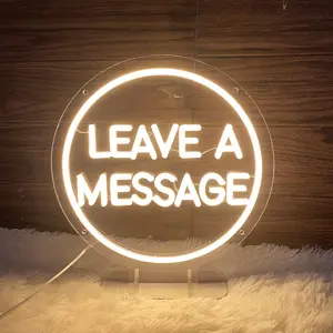 Leave a Message Neon Sign with Holder Base Warm White USB LED Light 13x12 Inch for Wedding Shop Business Desk Decor Reception Welcome Sign