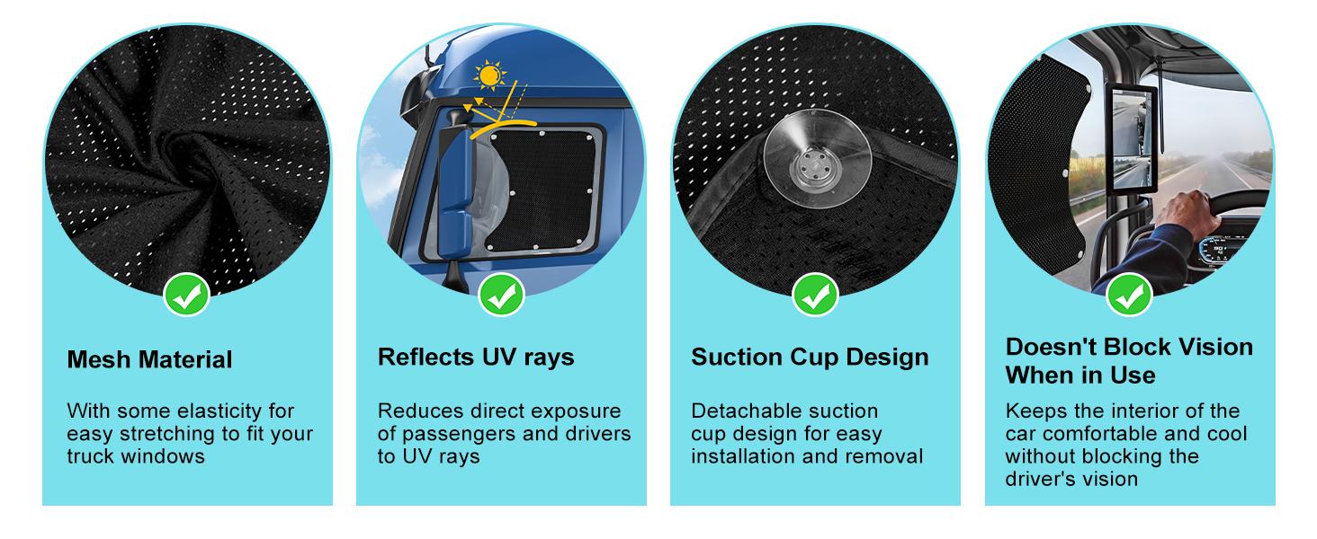 2pcSemi Truck Side Window Sun Shade for Freightliner Volvo VNL International Trucks RV | Semi Truck Accessories, Sunshade UV Protection, Keep Interior Cool