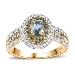Alexandrite & Moissanite Halo Ring In 10K Yellow Gold 1.50ctw