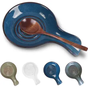 Ceramic Spoon Rest for Kitchen - Heat Resistant Stove Top Spoon Holder, Dishwasher Safe Utensil Rest for Countertop, Versatile Cooking Spoon Holder for Daily Use, Blue, 1 Pack