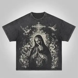 Virgin Mary Praying Vintage Graphic Acid Washed T-Shirt Vintage Washed T-shirt, Faded Graphic Tee, Retro Style Shirt, Classic Shirt, Vintage Top, Oversized Washed Cotton Tee for Men and Women Unisex Streetwear